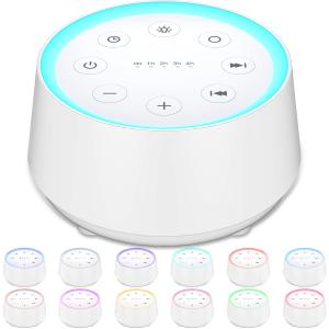 EasyHome Sleep Sound Machine White Noise Machines with 30 Soothing Sounds 12 Adjustable Night Light 10 Adjustment Brightness 32 Levels of Volume 5 Timers and Memory Function Home Travel Office, White