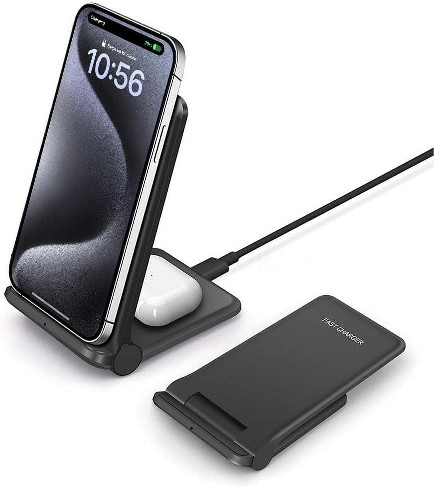 20W Wireless Charger Foldable Wireless Charging Station 2 in 1 Fast Charge Stand for Samsung Galaxy S23/S22/S21/S20/S10/Note20/Galaxy Buds; iPhone 14 Pro/14/13 Pro/12/11/XS/XR/8;Airpods