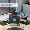 gianotter Dual Monitor Stand Riser, Desk Organizer With Drawer and 2 Pen Holders, Computer Monitor Stand, Shelf for Top of Desk, Black