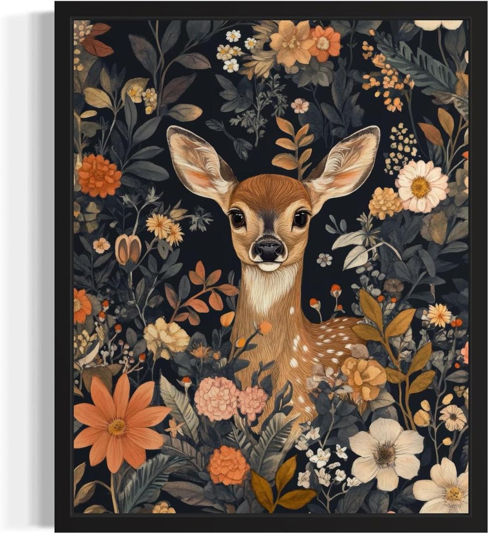 Deer Art Print Poster, William Morris Style Retro Mid Century Botanical Victorian Dark Academia Gothic Decor Gallery 10a (Deer, 8 x 10 inches, Unframed)