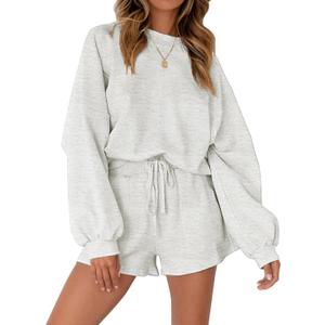 MEROKEETY Women's 2025 Fall Oversized Batwing Sleeve Lounge Sets Casual Top and Shorts 2 Piece Outfits Sweatsuit (Medium, Light Grey)
