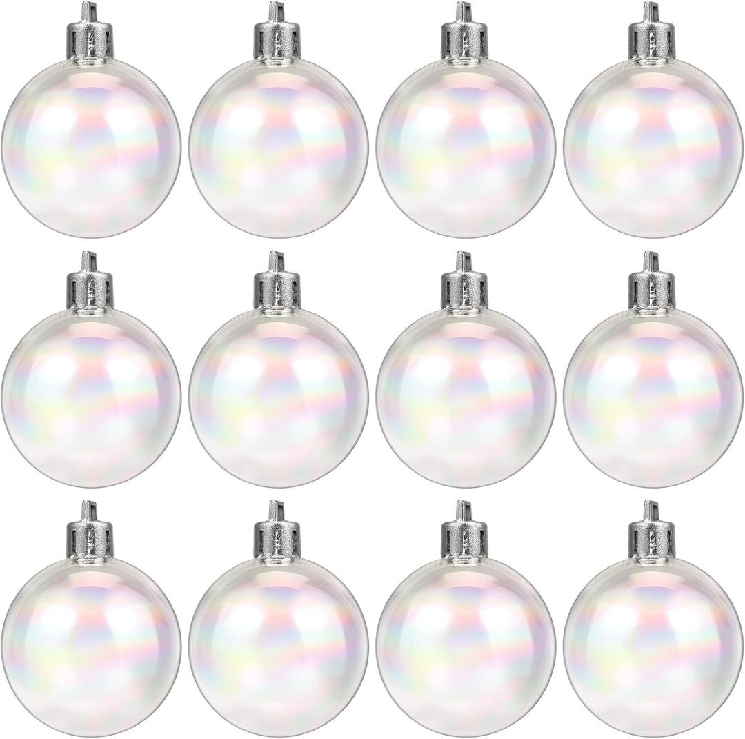 NUOBESTY 12Pcs Iridescent Ornaments Balls Clear Christmas Bulbs Plastic Fillable Ornaments Clear Christmas Balls for DIY Crafts(4cm)