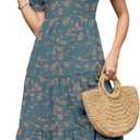 Bosmeer Sundresses for Women Short Puff Sleeve Casual Midi Boho Floral Flowy Summer Dresses, Medium