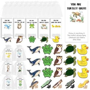 SOWPOPY 25/50/100 Sets Employee Appreciation Gifts Bulk Small Staff Thank You Gift with Inspirational Cards, Cute Animal Lapel Pins Team Appreciation Ideas for Office Coworkers, Teachers, Students