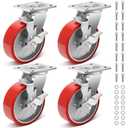 Nefish 6 Inch Heavy Duty Industrial Grade Casters Wheels, Aluminum Core PU Castor Set of 4, Durable Plate Swivel Casters with Brake 5000 LBS, Anti-Corrosion Wheels for Industrial, Equipment