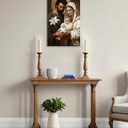 Holy Family Canvas Wall Art Catholic Decor Jesus and Virgin Mary Picture Christian Painting Print for Home Living Room Bedroom Church Wall Decor Framed - 16.00x24.00 inch