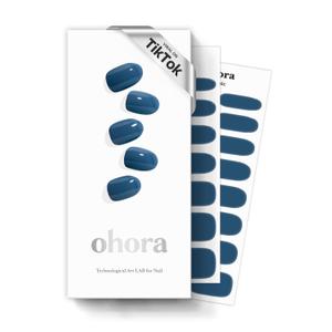 ohora Semi Cured Gel Nail Strips (N Cream Indigo) - Blue, Solid, Works with Any UV/LED Lamps, Salon-Quality, Long Lasting, Easy to Apply & Remove - Includes 2 Prep Pads, Nail File & Wooden Stick