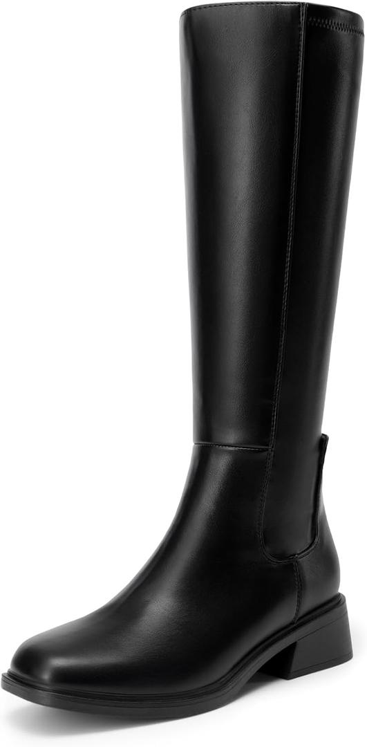 DREAM PAIRS Women's Knee High Boots Square Toe Low Block Heel Casual Comfort Riding Long Boots with Side Zipper (7, Black)