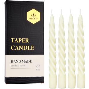 Beeswax Taper Candles Set of 4,Spiral Taper Candle Dripless Short Candle Sticks for Dinner Wedding Party Christmas Home Decorations - 7 inch in Height- Off White