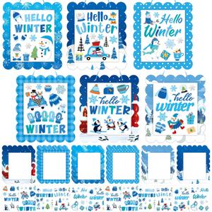 Suzile 30 Pcs Hello Winter Paper Craft Kits Make Your Own Winter Ornaments DIY Arts and Sticker Crafts for Christmas Holiday Game Activities Classroom Decorations
