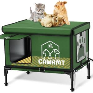 Outdoor Cat House, Waterproof Heated Elevated Cat House for Outside with a Heating Pad, Protect Stray Animal from Rain Snow Hailstone Easy Assembly (Green, Large-21.65 * 13.77 * 18.7)