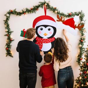 30 Pcs DIY Felt Christmas Winter Penguin Crafts Kits with 29 Detachable Ornaments 2.25ft Christmas Game Craft Kits for Little One Penguin Art Set Wall Hanging Gifts for Xmas Winter Holiday Party Decor