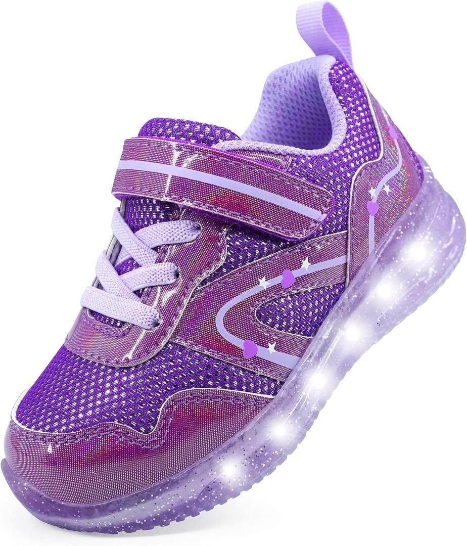 YESKIS Toddler Boys Girls Light Up Shoes LED Flashing Lightweight Mesh Breathable Adorable Running Sneakers for Toddler and Little Kid (9 Toddler, Dark Purple Light Up Shoes)