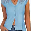 DRESSTELLS Summer Vest Tops for Women 2025 Sweater Vests Button Up Tank Top Y2K Caual Business Knit Shirts (Blue, M)