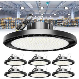 250W UFO LED High Bay Light, 37500LM Super Bright Industrial UFO High Bay LED Shop Lights & Garage Lights,6000K Shop Light IP65 Waterproof with US Plug, for Garage/Warehouse/Gym (6 Pack)