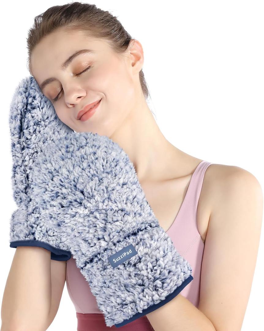 SuzziPad Heated Gloves for Fatigue Soothing, Microwavable Glove for Women to Reduce Discomfort, Washable Hands Warmers, Hand Heating Pad for Elderly, Microwave Moist Pads for Heat Compress (Curly Blue)
