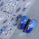 Classical Flower Nail Stickers for Nail Art - Spring Nail Decals Pink Blue Floral Nail Art Stickers 3D Self-Adhesive Nail Supplies DIY Flowers Manicure Decoration for Women 2Pcs