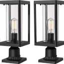 Beionxii Outdoor Post Lantern, 20inch Large Modern Lamp Post Light Fixture Exterior Pillar Lights with Pier Mount Base, Black Cast Aluminum w/Clear Cylinder Glass - A291P-2PK (NOT Solar, 110-120V AC)
