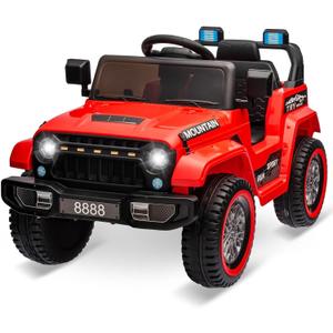 Hetoy Kids Ride On Truck Car, 12V Battery Powered Electric Car w/Parent Remote Control, Spring Suspension, 3 Speeds, LED Lights, Music & Horn, Kids Electric Vehicles Toy Gift for Boys Girls, Red