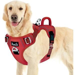 SlowTon No Pull Dog Harness, Heavy Duty No Choke Pet Harness with 2 Leash Clips and Easy Control Vertical Handle, Adjustable Soft Padded Dog Vest for Small, Medium and Large Dogs (Red, Large)
