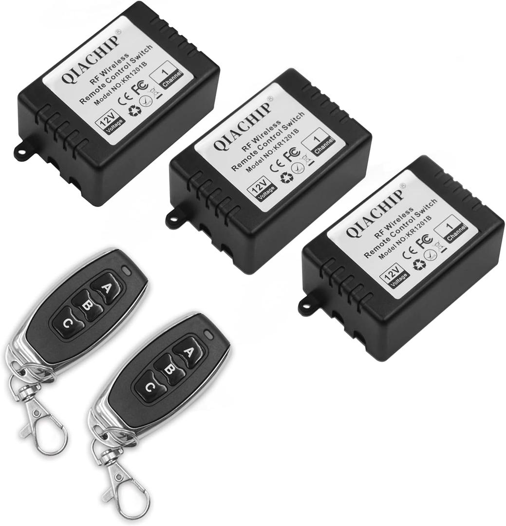 DC 12V 1CH 433Mhz RF Wireless Relay Module Remote Control Switch 2 Smart Transmitter with Receiver for Entrance Control, Car Light 164ft Long Range (3relays)