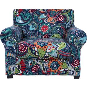 hyha Couch Covers, Chair/Sofa Covers, Floral Pattern, Stretch, Printed, 2 Pieces, Armchair Slipcover, Separate Couch Cushion Slipcover, Furniture Protector for Dogs(Armchair, Paisley Floral) (Small, Blue Green)