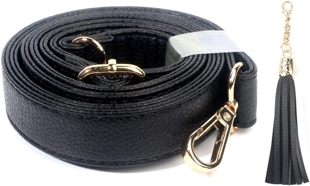 BEAULEGAN Purse Strap Replacement - Full Grain Microfiber Leather - 59 Inch Long Adjustable for Crossbody Shoulder Bag - 0.7 Inch Wide, Black/Gold