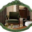 Vintage Oval Mirror with Rose Floral Carvings, 17x13.5 Inches Green Decorative Mirrors for Wall, Antique Style Vanity Mirror for Bedroom Living Room Bathroom Entryway Dcor