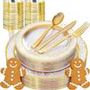 Ciaell 150PCS Clear Gold Plastic Plates - Disposable Gold Rim Plates include 25Dinner Plate, 25Dessert Plate, 25Forks, 25Knives, 25Spoons, 25Cups for Wedding & Party & Christmas & New Year