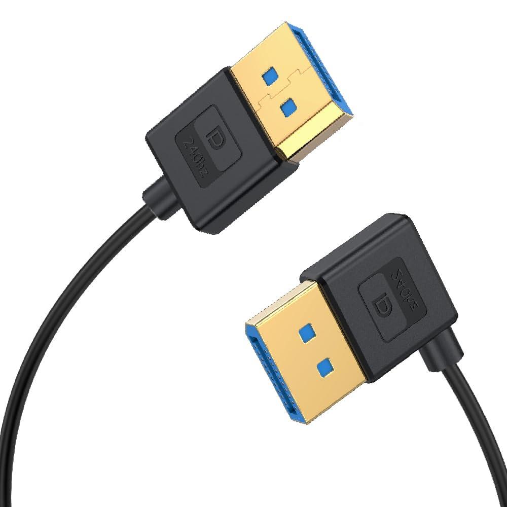 1ft DisplayPort UHD Silicone Cable, OD 3.8mm Ultra Thin HDMI DisplayPort 1.4V Cord, Right Angle Male to Straight Male DP 32.4Gbps Ultra High Speed Cable, 8K@60Hz