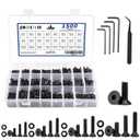 1500pcs Screws Assortment , M2 M3 M4 M5 10.9 Grade Alloy Steel Hex Flat Head Cap Bolts Nuts Washers Assortment Kit with Hex Wrenches, A Black Hex Flat Head Cap Bolts, (M2-M5-1500)