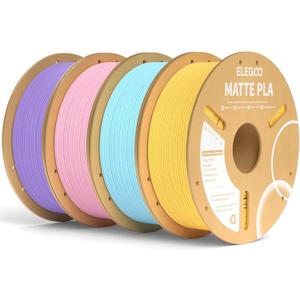 ELEGOO Matte PLA Filament Bundle 4KG, 1.75mm 3D Printer Filament Dimensional Accuracy +/- 0.02mm, 1kg Spool (2.2lbs) Fits for Most FDM 3D Printers Sakura Pink/Lavender Purple/Ice Blue/Sunshine Yellow
