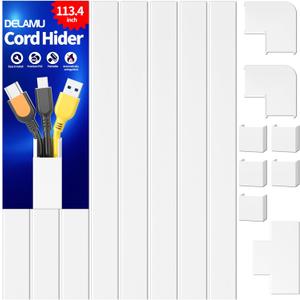 Delamu Cord Covers for Wires on Wall, 113.4in TV Cord Hider, Self-adhesive Cable Hider Cable Cover Raceway, Paintable Wire Hider Wire Covers for Cords, Hide Cords Wall Mounted Tv, W0.95H0.55in, White