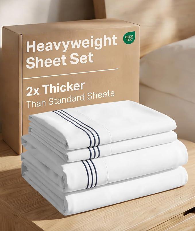 Extra Thick Heavyweight King Size, 4 Piece Embroidery Sheet Set - Navy
High End Super Luxury King Bed Set, Heavyweight Hotel Quality Sheets with Deep Pockets, Easy-Fit and Ultra-Soft, Breathable