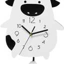 NOLITOY Wall Clock Creative Cow, Animal Acrylic Wall Clock with Swing Tail Pendulum Silent Non-Ticking Wall Clock for Living Room Bedroom Home Decor Battery Not Included