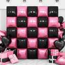 Pink Black Square Foil Balloon Wall,25Pcs Double Sided Foil Balloons Backdrop Helium Polyester Tunnel Arch Garland Kit for Birthday Bridal Anniversary Baby Shower Party Decorations