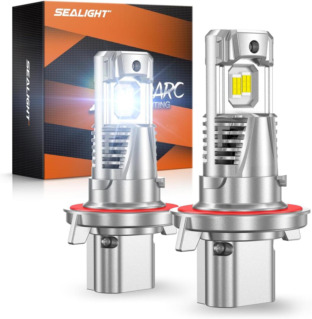 SEALIGHT H13/9008 LED Head Light Bulb, 800% 46000LM Brighter than Halogen, 1:1 Real Size 9008 Light, 6500K Cool White with Fan, Pack of 2