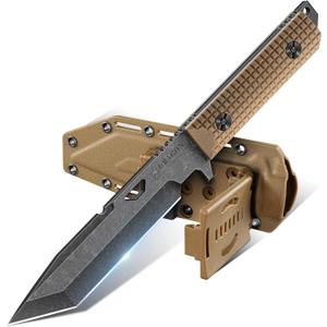 Dragon Creek Tactical Knife Kydex - Outdoor Survival Knife with Sheath D2 Steel Blade G10 Full Tang Handle for Camping Hiking Christmas Thanksgiving Gift Men Brown