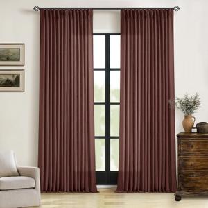 Reddish Brown Linen Pinch Pleated Curtains 96 Inches Long for Living Room Pleated Drapes Back Tab Thick Linen Textured Boho Farmhouse Country Maroon Rust Brown 96 Inch Curtain for Dining Bedroom