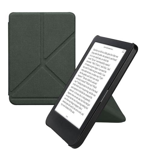 kwmobile Origami Case Compatible with Kobo Clara BW/Colour Case - Slim PU Leather Cover with Stand - Dark Green