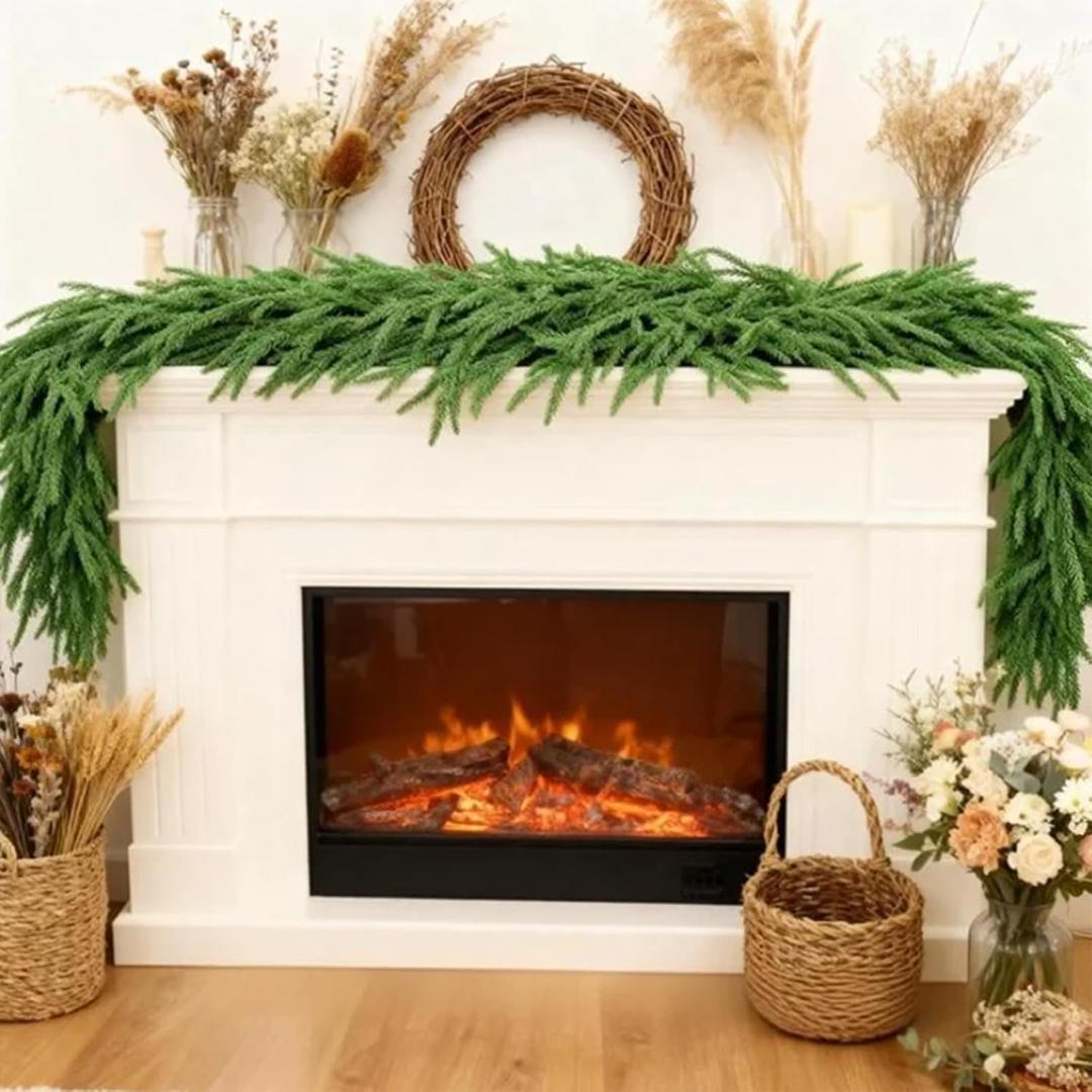 9 FT Artificial Norfolk Pine Garland, Real Touch Dense Faux Greenery Garland for Mantle, Table, Wall, Indoor & Outdoor Christmas Decorations, Christmas Garland