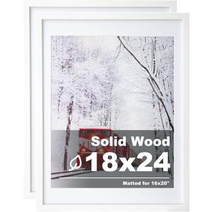 Egofine 18x24 Frames Set of 2 Matted for 16x20 White Poster Frame Made of Solid Wood - Acrylic Plexiglass Front for Wall Mounting Hanging Picture Frame Vertically or Horizontally