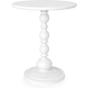 Funecy Metal Small End Table,Vintage Matte Black Round Side Table Nightstand for Bedside or Sofa,Small Accent Pedestal Table for Living Room Corners Bedroom Patio and bar (Light White)