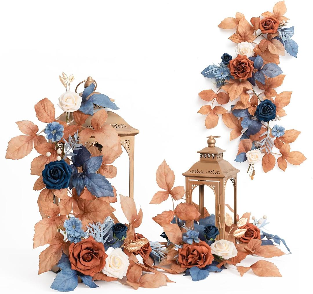Ling's moment 6Pack 2ft Artificial Flowers Garland Orange & Navy Blue Lantern Flower Centerpieces Wedding Aisle Chair Flowers Arch Floral for Signs Table Window Cake Decorationnot including lanterns