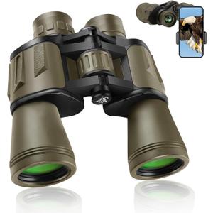20x50 Binoculars for Adults High Powered, Military Compact HD Waterproof Binoculars with Low Light Vision for Bird Watching Travel Hunting Football Games Stargazing with Carrying Case and Strap(Mud)