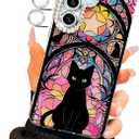 Compact Case for Samsung Galaxy S24 & S25 Holographic Matte cat Design,Cute Slim TPU Shockproof Protective Bumper Phone Cases Cover for Women Girls Aesthetic Glitter Shiny Adorable