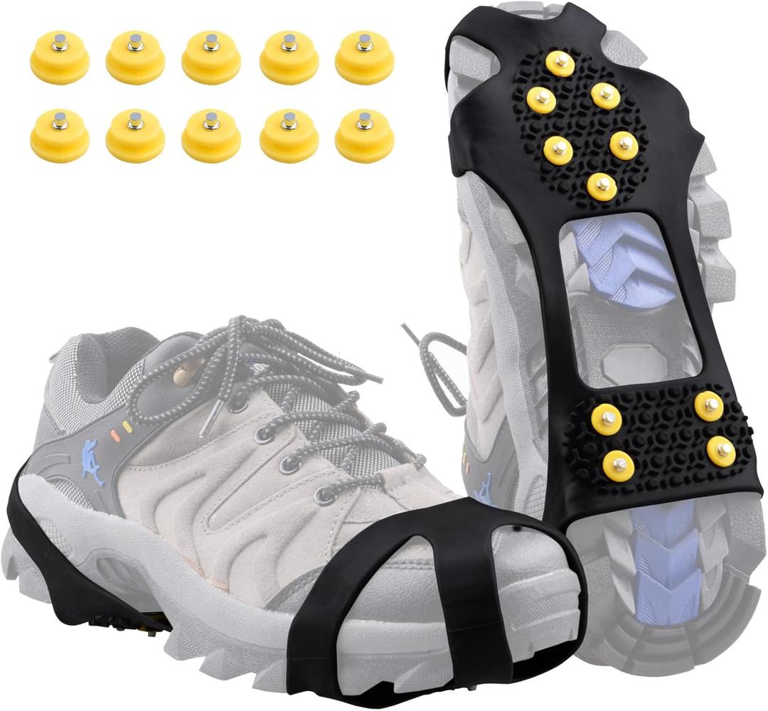 Azarxis Walk Traction Ice Cleat Spikes Crampons with 10 Spikes Snow Grips Stretch Footwear Traction for Walking, Jogging, Climbing, Hiking on Snow and Ice (S (Men:3-5 / Women:5-7))