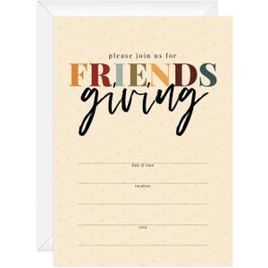 Canopy Street Friendsgiving Polka Dot Invitations / 25 Fill In Fall Thanksgiving Friends Potluck Invites With White Envelopes / 5" x 7" Modern Autumn Party Or Event Invitations/Made In The USA