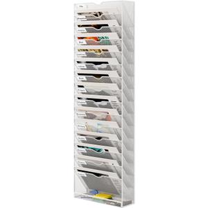 16 Tier Wall Mounted Magazine Rack with Tray Mesh A4 Paper File Organiser Mail Holder Storage, White