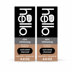 hello Epic Whitening Charcoal Fluoride Free Toothpaste, Activated Charcoal Toothpaste with Coconut Oil, Whitens Teeth Naturally, SLS Free, Fresh Mint, 2 Pack, 4.0 Oz Tubes